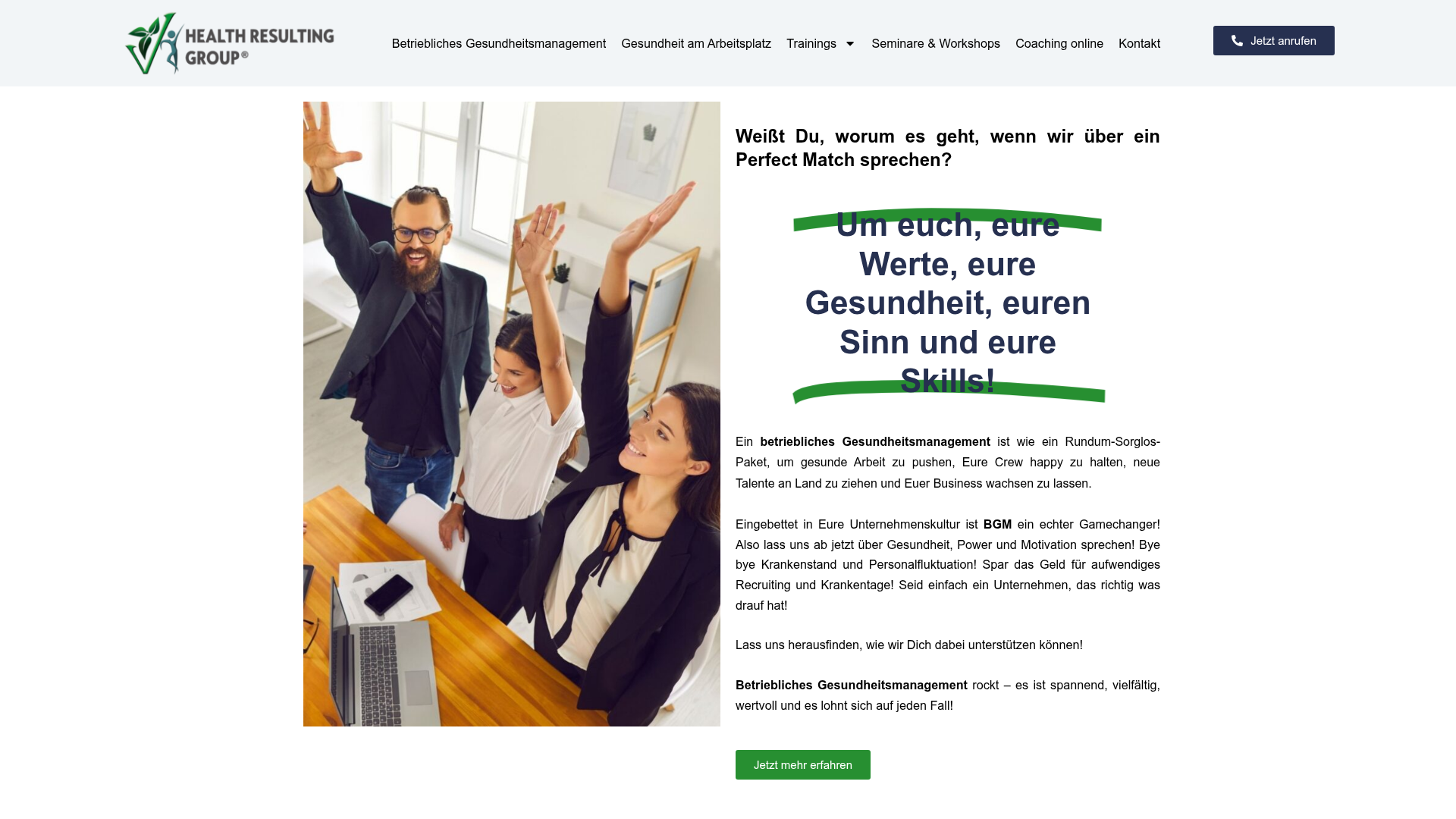 Website-Screenshot Health Resulting Group GmbH