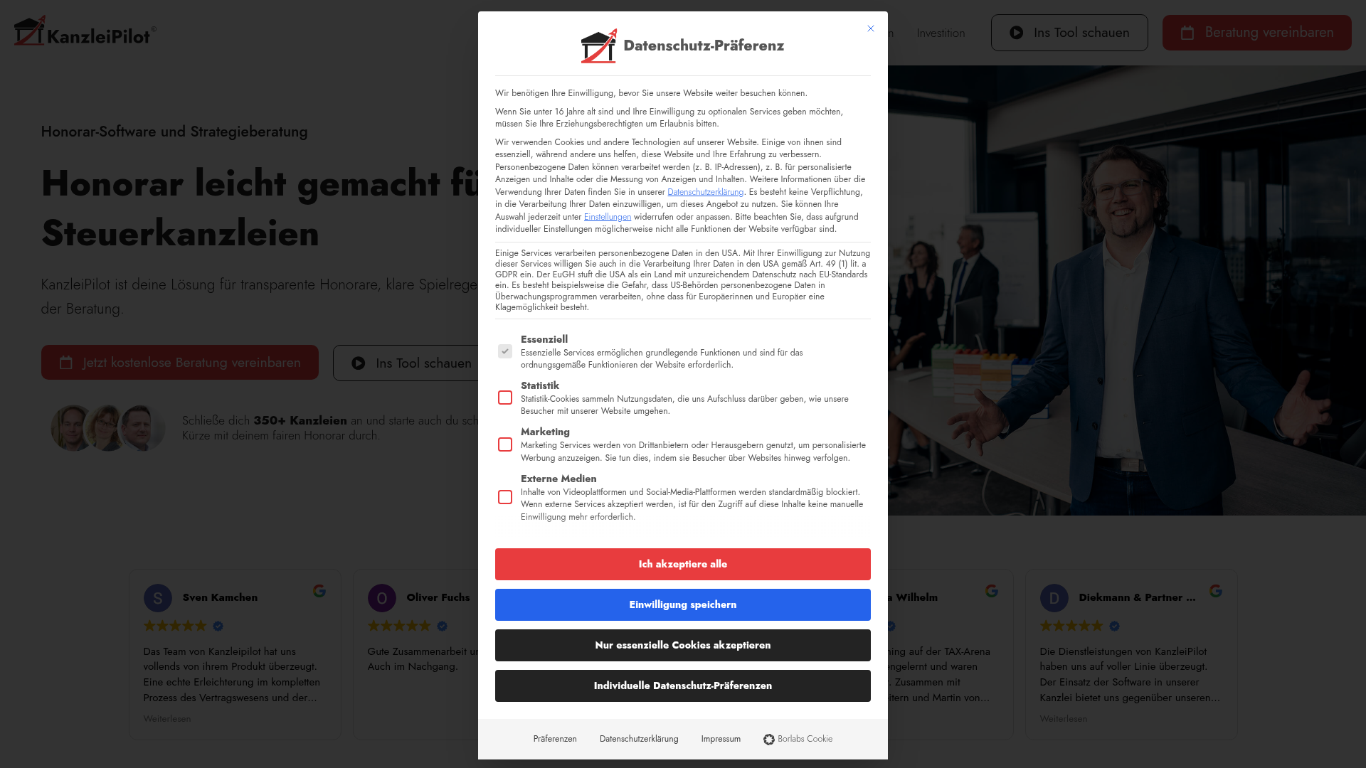 Website-Screenshot Kanzleipilot / Softwarepiloten GmbH