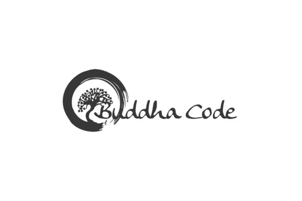 Buddha Code Logo mit Baum und Kreisdesign
