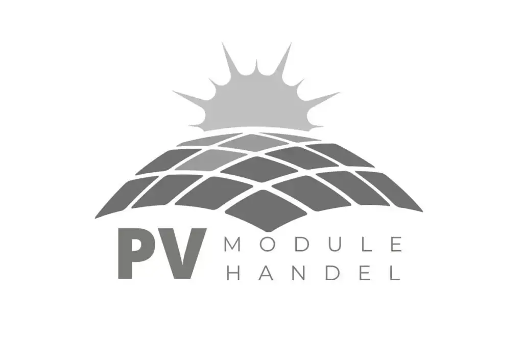 Logo von PV Modulhandel mit Sonne und Solarpaneelen