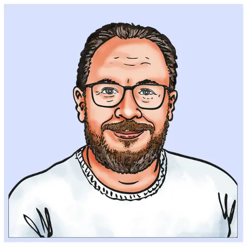 Illustration eines lächelnden Mannes mit Bart und Brille