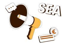 Megafon mit SEA-Marketing Symbolen