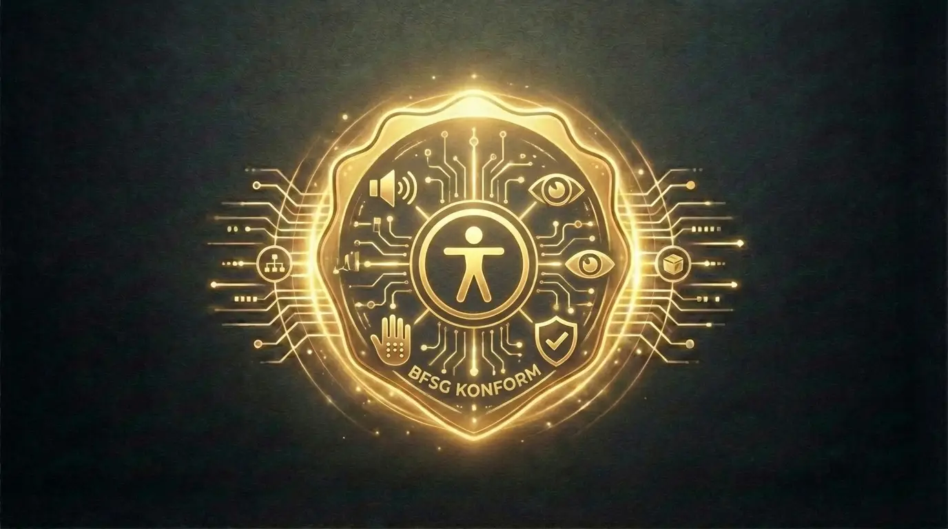 Goldenes Barrierefreiheits-Symbol mit BFSG-Konformit&auml;t