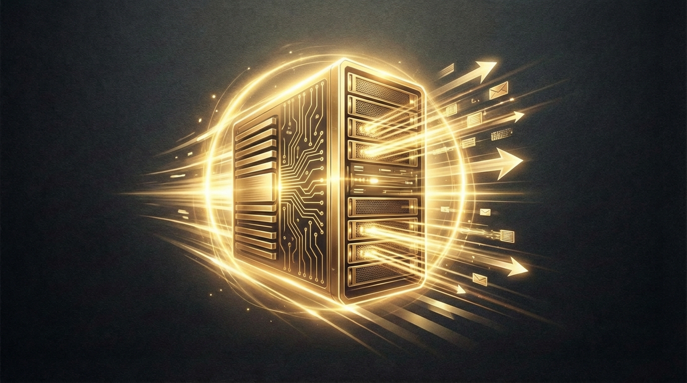 Leuchtender Server mit schnellen Datenstr&ouml;men