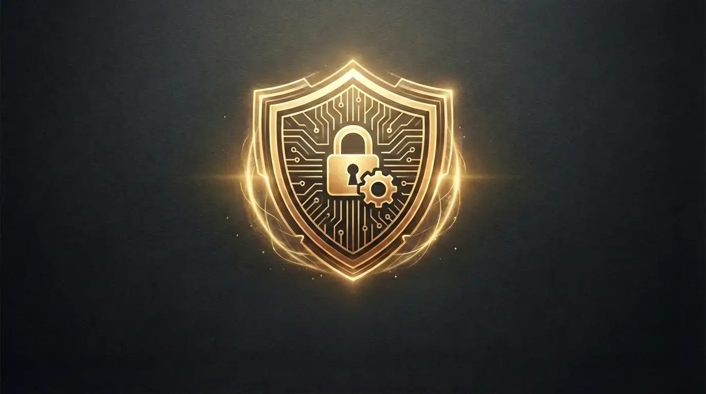 Goldenes Schild mit Schloss symbolisiert Cybersicherheit